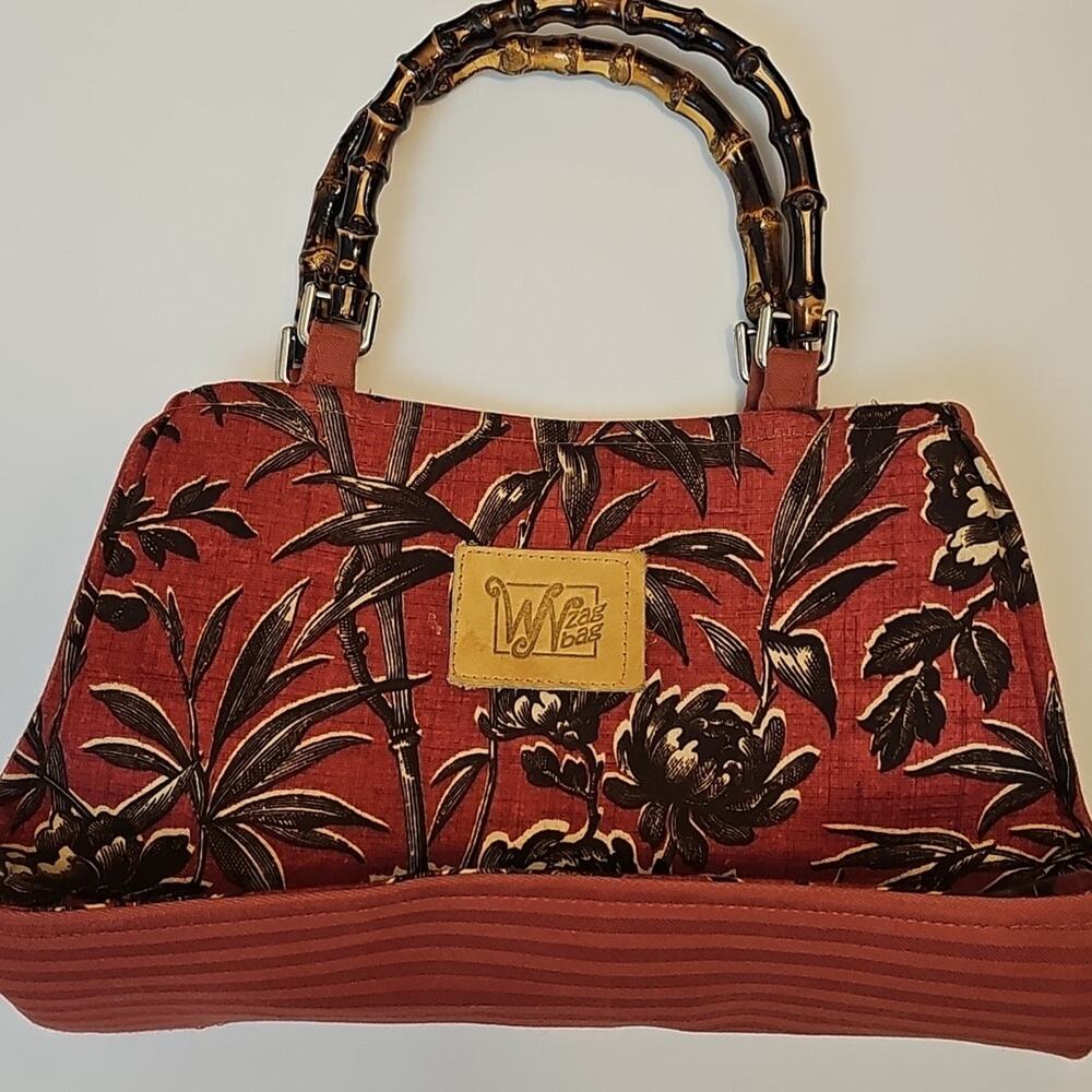 Zag Bag Handbag Purse Velvet Animal Print Floral Bamboo Handles Womens OS EUC